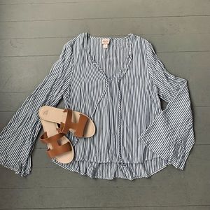 Flared Long Sleeve Sailor Striped Blouse